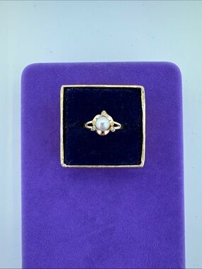 💛 Vintage Gold Plated Pearl Flower CZ Ring | Mermaidcore Whimsical Fairytale